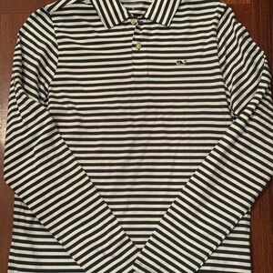 Vineyard Vines Boy’s Green and White Striped Polo-Pima cotton